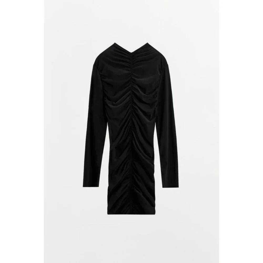 ZARA GATHERED SHEER MINI DRESS - Picture 7 of 8